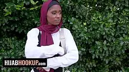 Stranded muslim cutie feels nervous yet excited as american stud helps and she rewards with tight pussy