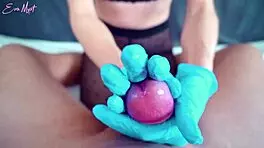 Neighbor begged for gloved handjob POV