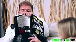 Stepmom guides stepson and stepdaughter in taboo bedroom lesson