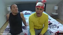 Football Fans Enjoy Threesome with Huge Cock Stepson