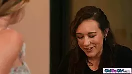 Petite Milf Gives Footjob to Blonde Neighbor