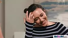 Petite Milf Gives Footjob to Blonde Neighbor