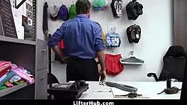 Allie Addison dragged to back office at work. Lifterhub does deep cavity search on her small 18+ tits.