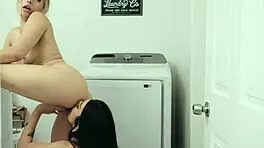 naughty lesbian teens anna claire clouds and chanel camryn eat wet pussy in laundry room with horny orgasms
