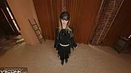 Cosplaying as skinny Furiosa, teen 18+ deepthroats monster cock in VR. Group scene includes missionary fucking.