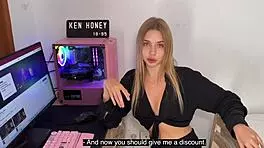 blonde friend teases playfully on outdoor camera for fun