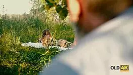 old4k handsome old man seduces busty gal for forest encounter