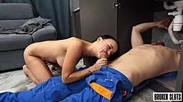 college girl deepthroats rough and gets cum on tits in quick asshole plumbing 😈