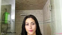 Captivating Brunette Beauty Taking A Shower