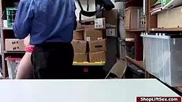 Teen shoplifter in lingerie sucks officer's cock in doggystyle