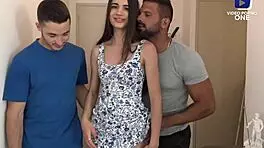 French coquine thrilled with a cock in her ass and another in her pussy during car play.