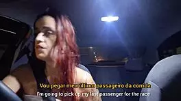 driver catches man masturbating in back seat, flashes tits and sucks him off outdoors?