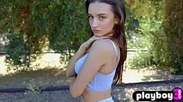 SLIM BRUNETTE GLORIA SOL SHOWS HOT BODY OUTDOOR! ENJOYED POSING SESSION