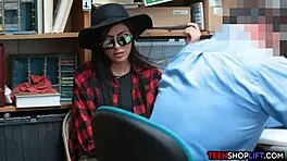 security guards catch a cute teen shoplifter and fuck her in the office.