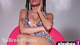 Glamorous big ass black teen sabrea phenix poses naked intensely. clothes ripped in striptease.