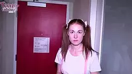 Gorgeous petite Ellie in lingerie asks Seth for sex advice, involving cowgirl and licking