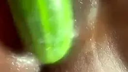teen 18+ pussy drips from cucumber