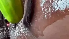 teen 18+ pussy drips from cucumber
