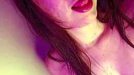 A Colombian woman with tattoos and big natural tits submissively masturbates with a big dildo until creamy cumshot.