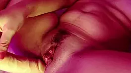 A Colombian woman with tattoos and big natural tits submissively masturbates with a big dildo until creamy cumshot.