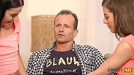 Daddy4k Handsome Man Dominates Two Dazzling Teens 18+ In Relaxed Living Room 3Some!
