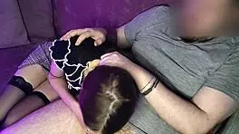 Getting my cock sucked by a stunning brunette in sexy stockings