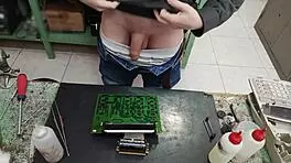 Blasting huge cumshot on client's machine