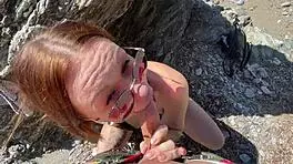 horny couple fucks quickly on beach vacation, cum on ass