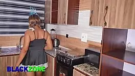 My step mom’s curves distract me in the kitchen