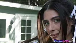 Wow! Petite Latina Tru Kait as Red Riding Hood flashes pierced nipple in sexy strip!