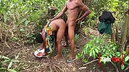 A Young Man Seduces and Bangs Village Girl Outdoor in Bush