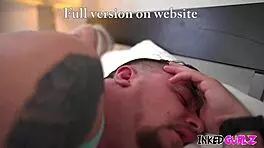 inked blonde gets rough anal from her fat boyfriend in lingerie