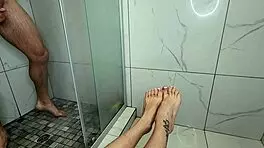 young milf teases big cock with feet before riding