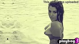 Petite natural babes pose naked after striptease for playboy