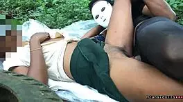 18 year old ebony slut in miniskirt fucked in the forest 😍