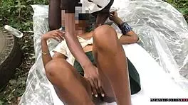 18 year old ebony slut in miniskirt fucked in the forest 😍