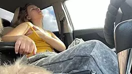 Young Milf Squirts Publicly In Car During Orgasm