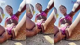 Fingering this sexy Latina on the beach during spring break.