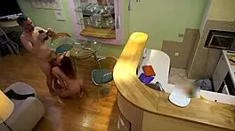 Oh man, young redhead candy red gets fucked missionary and oral by her old step dad in the kitchen, bent over and horny 😈