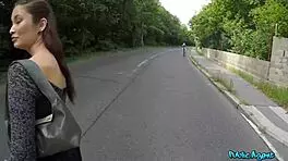 Hey, Japanese tourist with natural boobs hesitant for public POV blowjob.