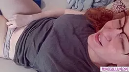 Oh, Look At This Petite 18+ Ginger With Glasses Teasing Us With Her Small Tits!