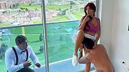 Cheating Wife Fucks Lover While Boyfriend Watches in Dorm!