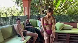 Wild party led to banging a skinny Latina in rough anal quartet