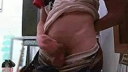 skinny young babe masturbates big monster cock in shop back