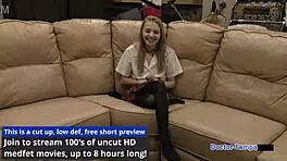 Dr Tampa Tests Human Guinea Pigs with Ava Siren Spreading in Latex Jeans