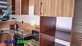 beautiful step mother in homemade kitchen scene