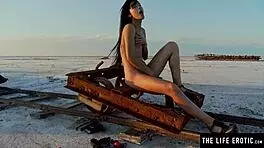 hispanic teen fingers pussy to orgasm in desert