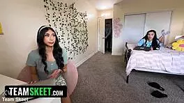 Delilah and Sona get raw blowjobs and assfucking from stepfathers!