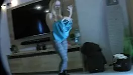 Petite blonde flashes pussy in porn casting