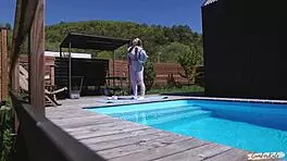 Neighbor Spies On Morning Yoga By The Pool And Joins Me